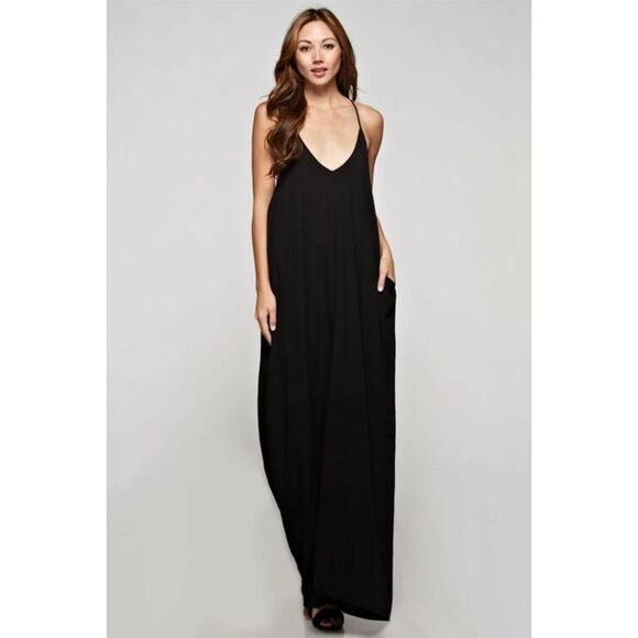lovestitch Dresses & Skirts - LOVE STITCH Black Gauzy Weekend Mila Maxi Dress with Pockets